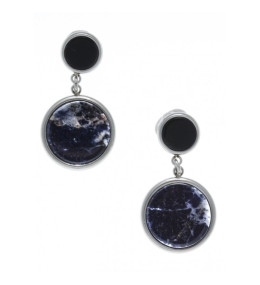 Les Boucles d'oreilles en acier, sodalite et onyx, diamètre 14 et 8 mm, Yola - IG 510