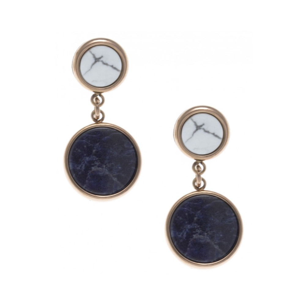 Les Boucles d'oreilles en acier rosé, sodalite et howlite blanche, diamètre 11 et 8mm, Yola - IG 515