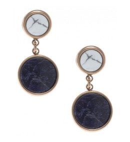 Les Boucles d'oreilles en acier rosé, sodalite et howlite blanche, diamètre 11 et 8mm, Yola - IG 515