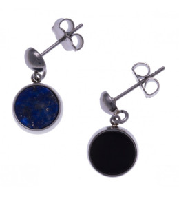 Les Boucles d'oreilles en acier, recto/verso, lapis lazuli et onyx, diamètre 8 mm, Yola - IG 536