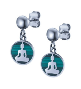 Les Boucles d'oreilles acier, bouddha, malachite, diamètre 14 mm, Yola - IG 593