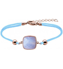 Le Bracelet en acier et coton bleu - blue lace agate facettée - diamètre 12 mm YOLA - IK 362