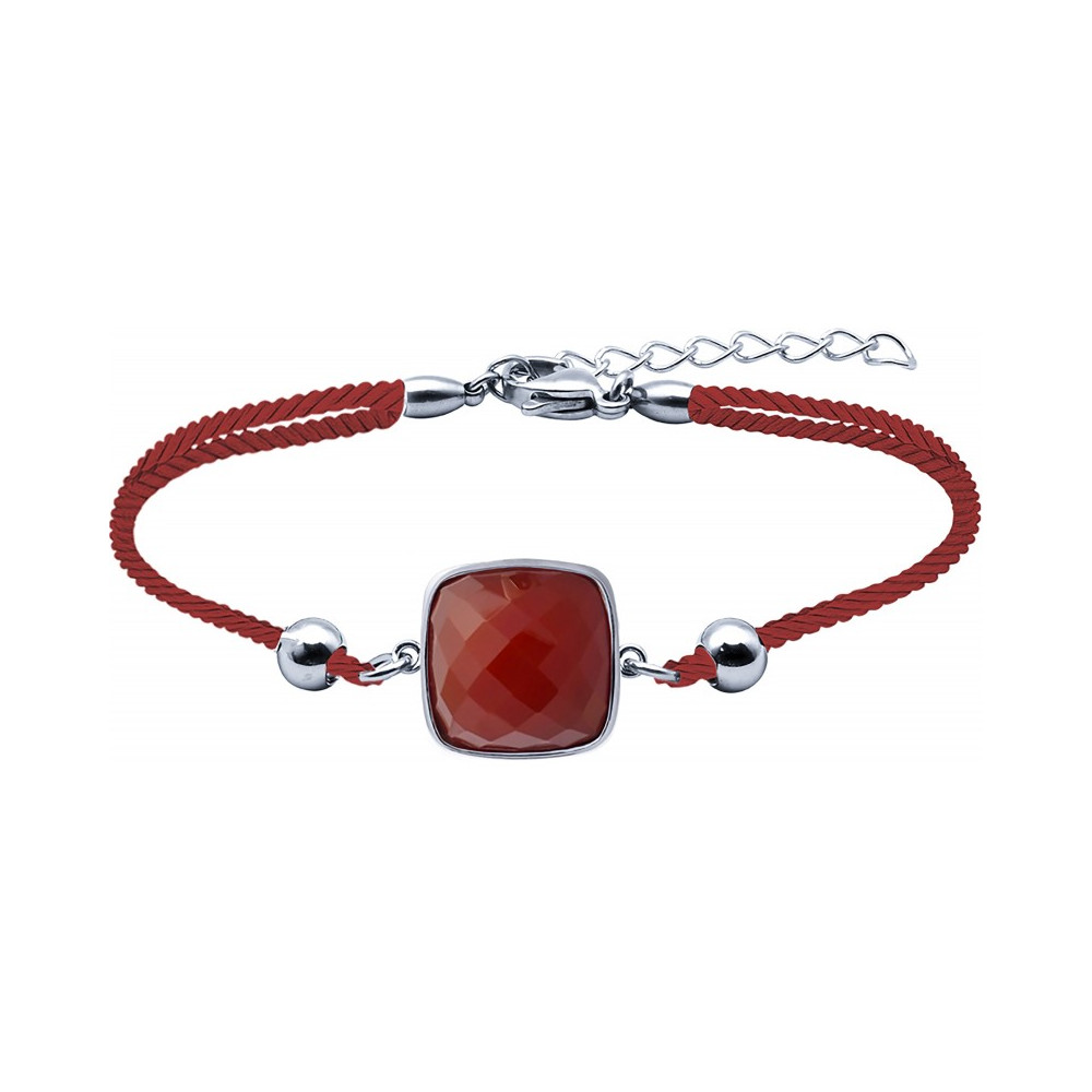 Le Bracelet en acier et coton rouge - cornaline facettée - diamètre 12 mm YOLA - IK 363