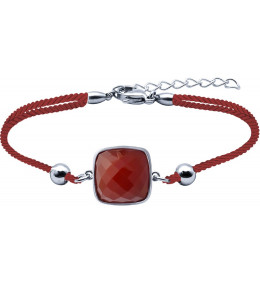 Le Bracelet en acier et coton rouge - cornaline facettée - diamètre 12 mm YOLA - IK 363