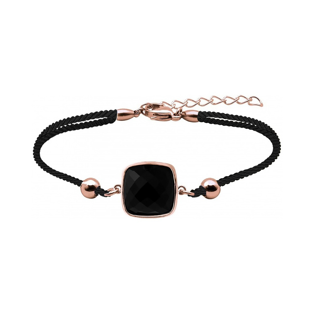 Le Bracelet en acier et coton noir - onyx facettée - diamètre 12 mm YOLA - IK 364