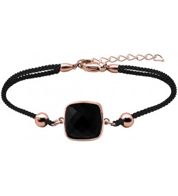 Le Bracelet en acier et coton noir - onyx facettée - diamètre 12 mm YOLA - IK 364