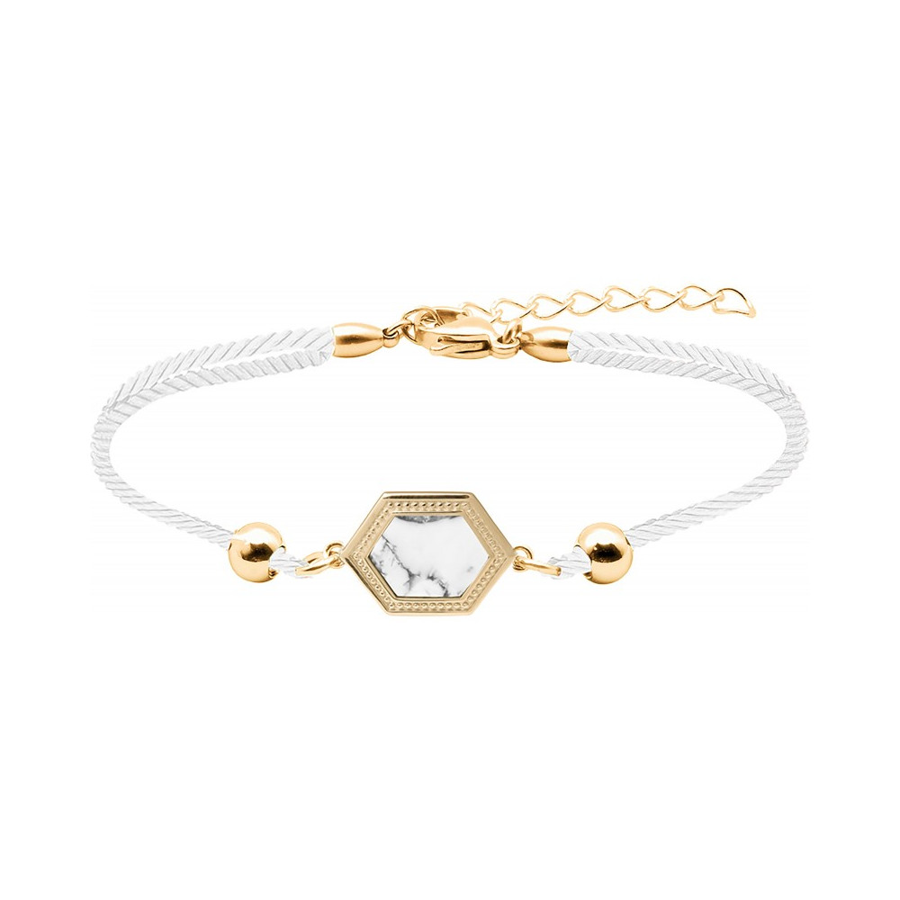 Le Bracelet en acier et coton blanc - howlite facettée - diamètre 12 mm YOLA - IK 366