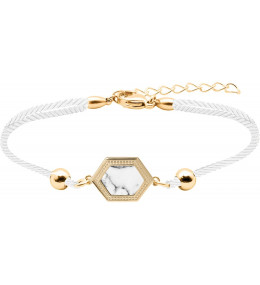 Le Bracelet en acier et coton blanc - howlite facettée - diamètre 12 mm YOLA - IK 366