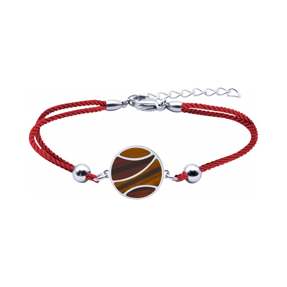 Le Bracelet en acier et coton rouge - oeil de tigre - oeil de taureau - diamètre 12 mm YOLA - IK 377
