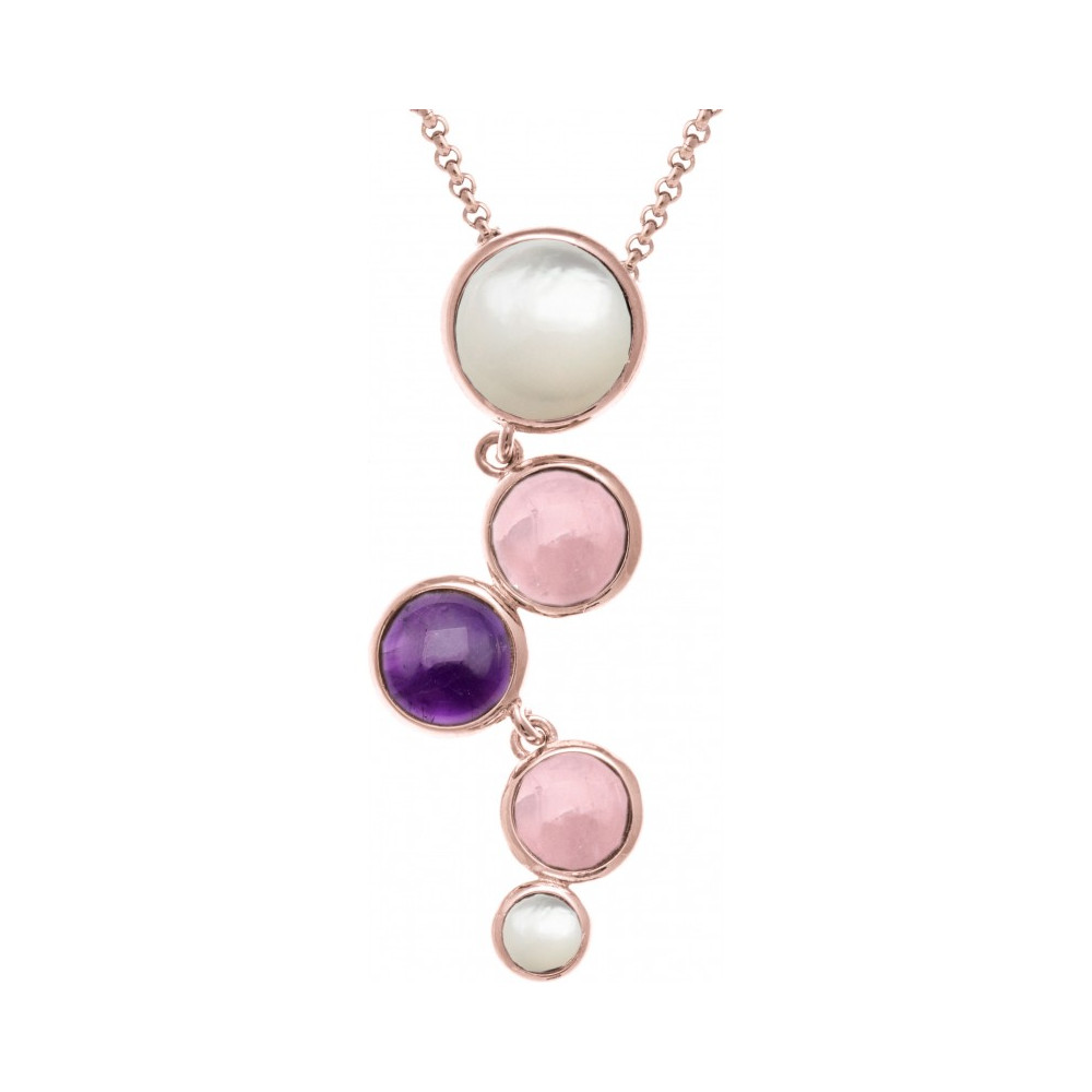 Le Collier en acier, nacre, quartz rose, améthyste, quartz rose, nacre, Yola - IK 474