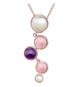 Le Collier en acier, nacre, quartz rose, améthyste, quartz rose, nacre, Yola - IK 474