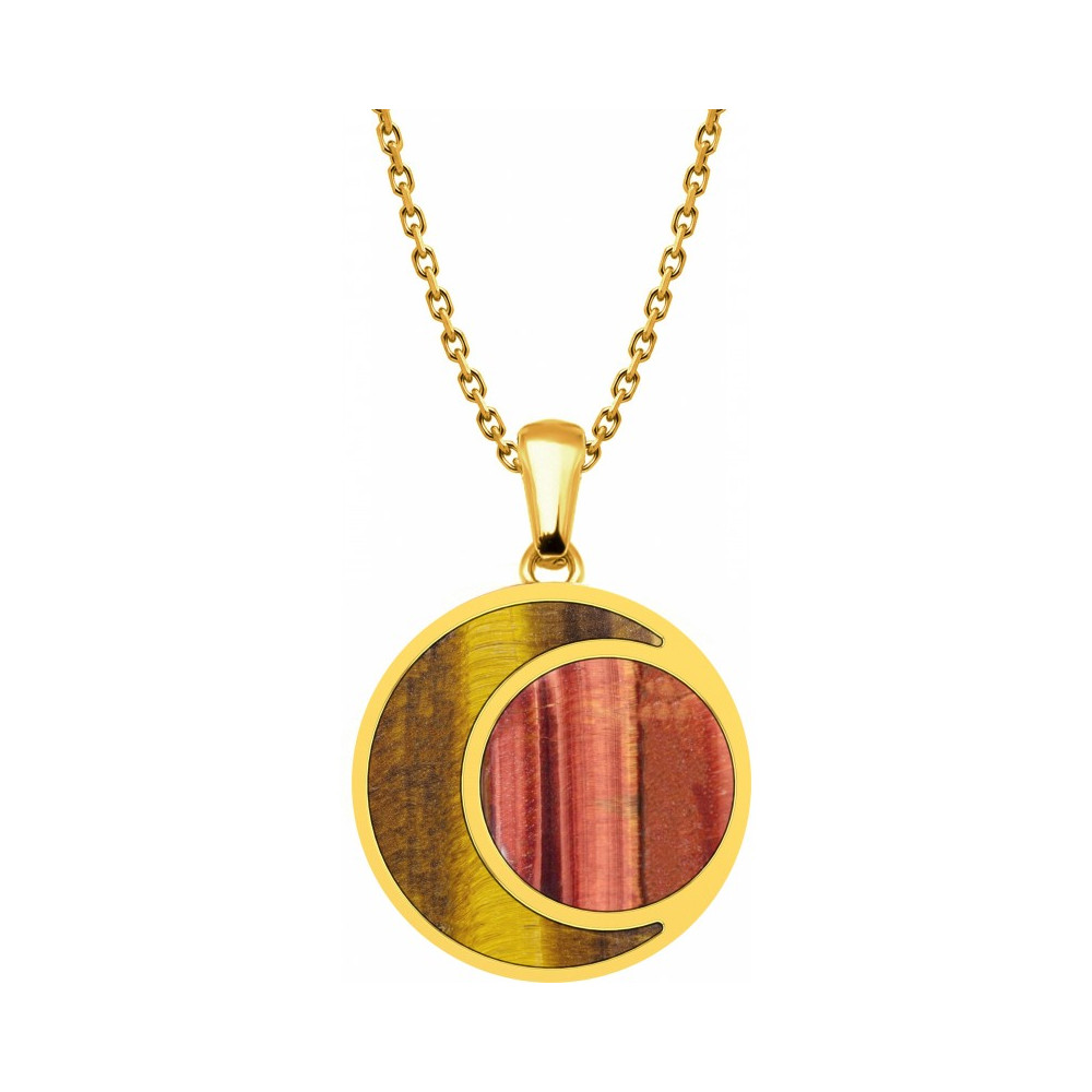 Le Collier en acier, oeil de tigre et oeil de taureau, Yola - IK 483