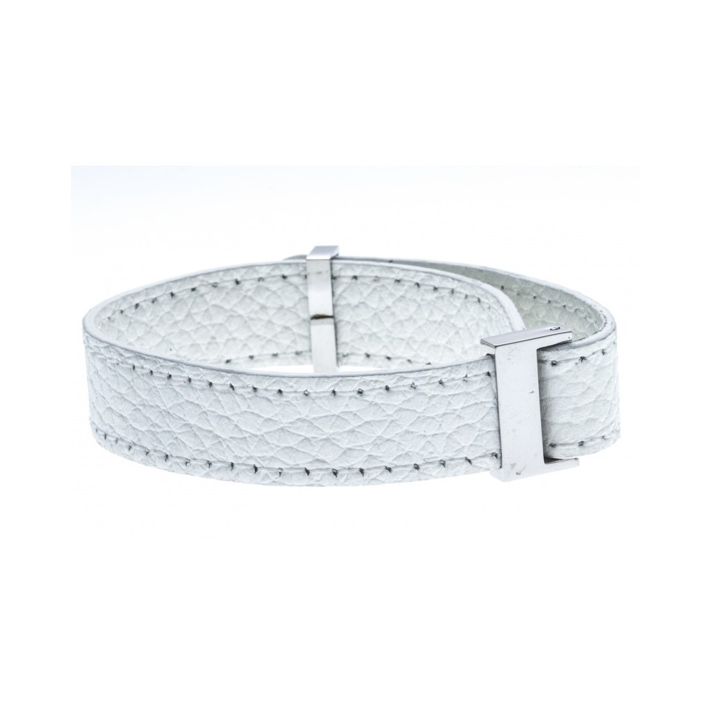 Le Bracelet acier et cuir blanc, largeur 1cm, ODENA - IC 002