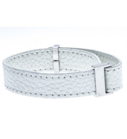 Le Bracelet acier et cuir blanc, largeur 1cm, ODENA - IC 002