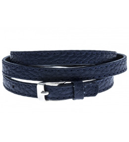 Le Bracelet acier et cuir bleu, 3 rangs, largeur 0,8cm, ODENA - IC 009