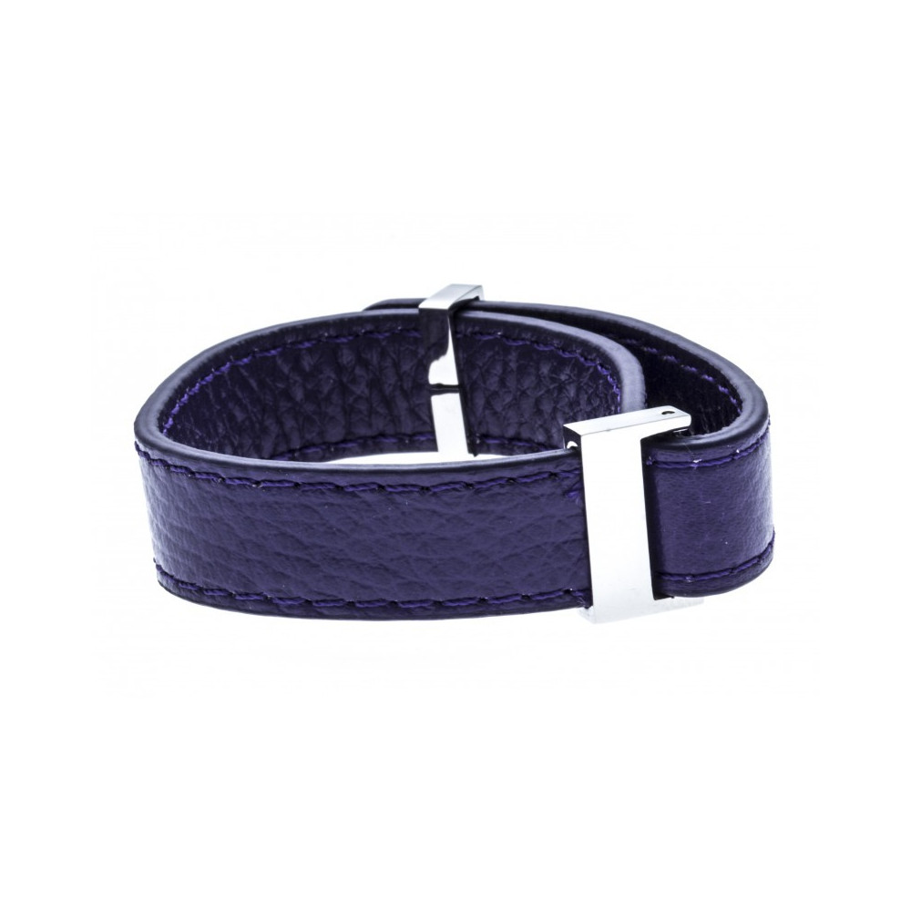 Le Bracelet acier et cuir violet, largeur 1cm, ODENA - IC 012