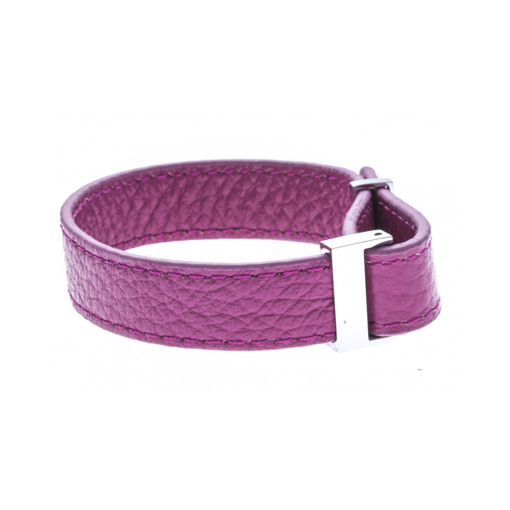 Le Bracelet acier et cuir rose, largeur 1cm, ODENA - IC 013