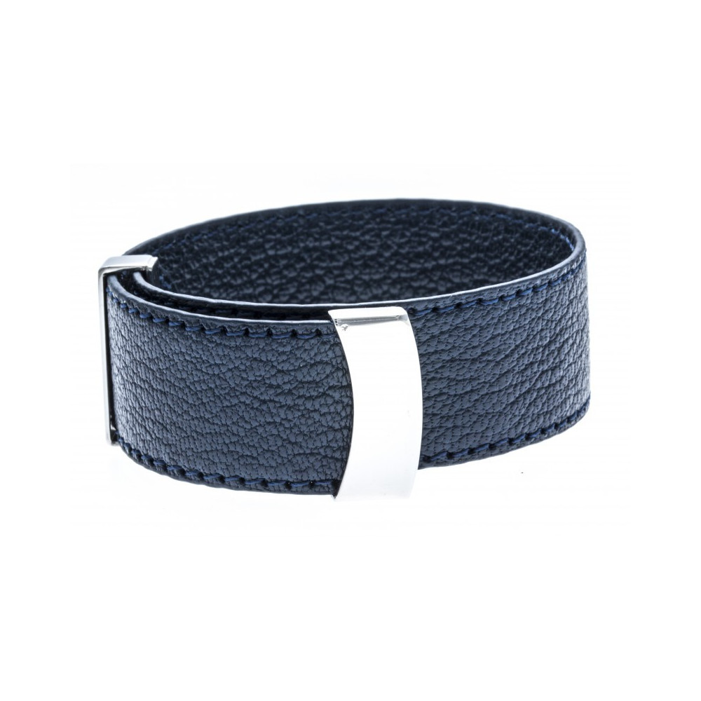 Le Bracelet acier et cuir bleu foncé, largeur 2cm, ODENA - IC 014
