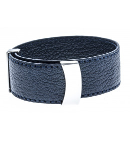 Le Bracelet acier et cuir bleu foncé, largeur 2cm, ODENA - IC 014