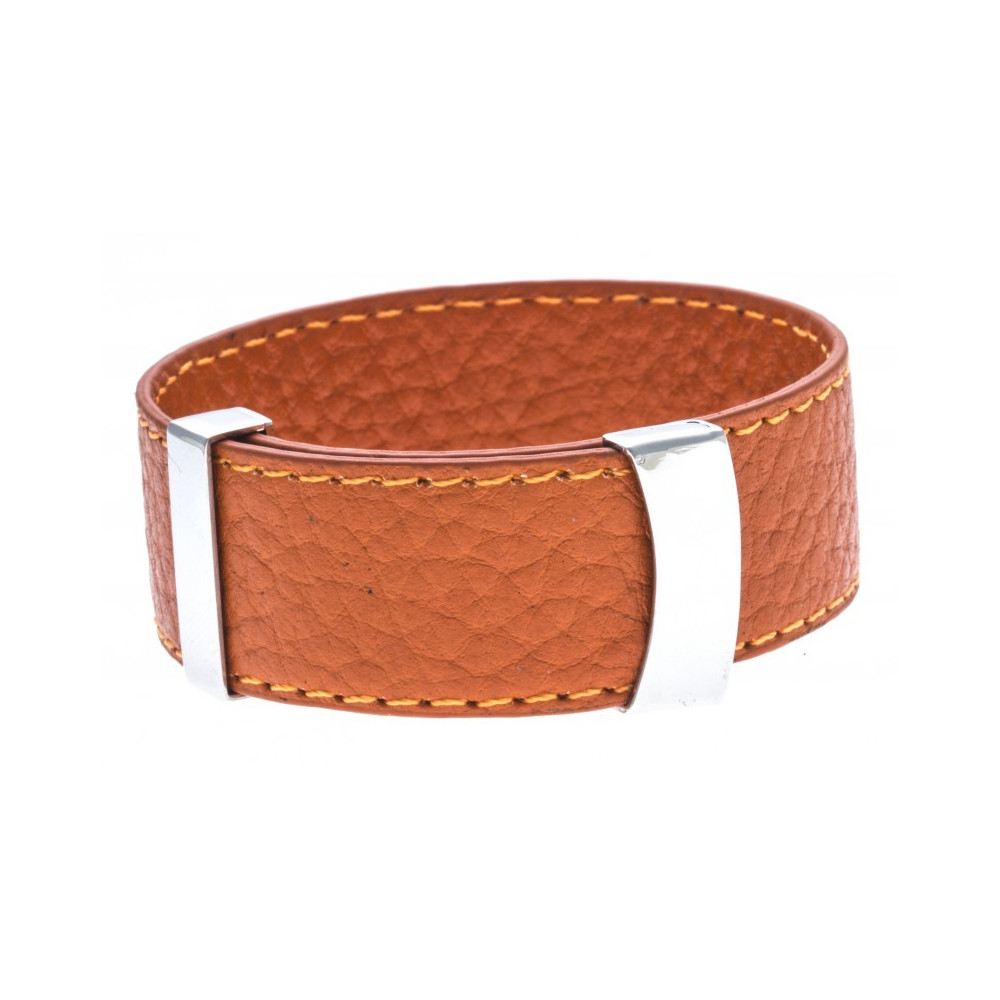Le Bracelet acier et cuir orange, largeur 2cm, ODENA - IC 015