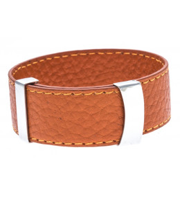 Le Bracelet acier et cuir orange, largeur 2cm, ODENA - IC 015