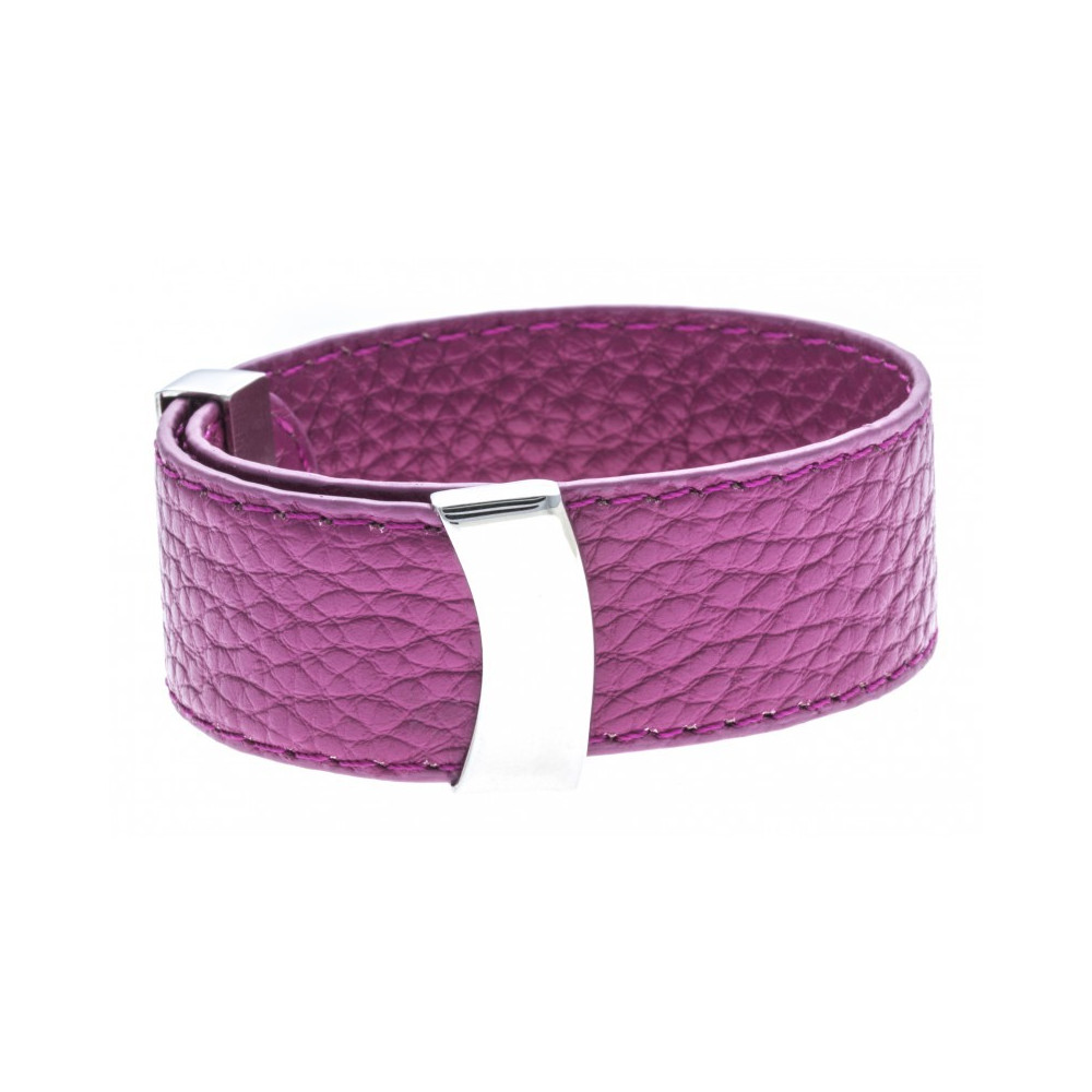 Le Bracelet acier et cuir rose, largeur 2cm, ODENA - IC 017