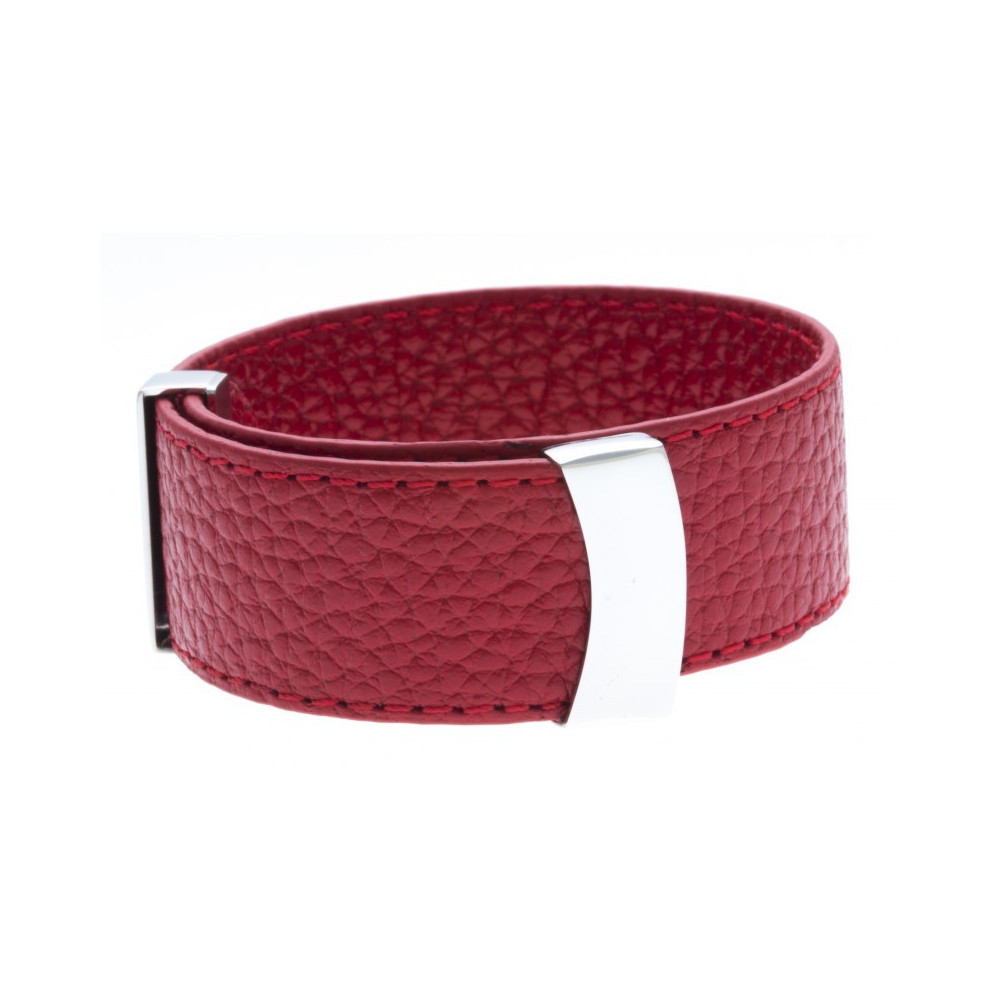 Le Bracelet acier et cuir rouge, largeur 2cm, ODENA - IC 022