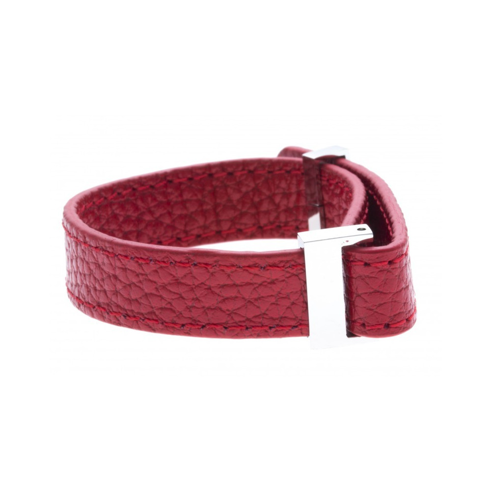 Le Bracelet acier et cuir rouge, largeur 1cm, ODENA - IC 023