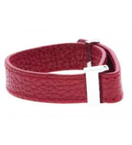 Le Bracelet acier et cuir rouge, largeur 1cm, ODENA - IC 023