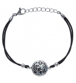 Bracelet acier, nacre et émail, coton noir, ODENA - IC 338