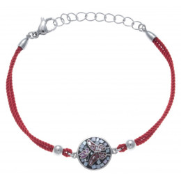 Le Bracelet acier, nacre et émail, coton rouge, ODENA - IC 339