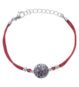 Le Bracelet acier, nacre et émail, coton rouge, ODENA - IC 339