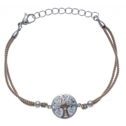 Le Bracelet acier, nacre et émail, coton marron clair, ODENA - IC 342