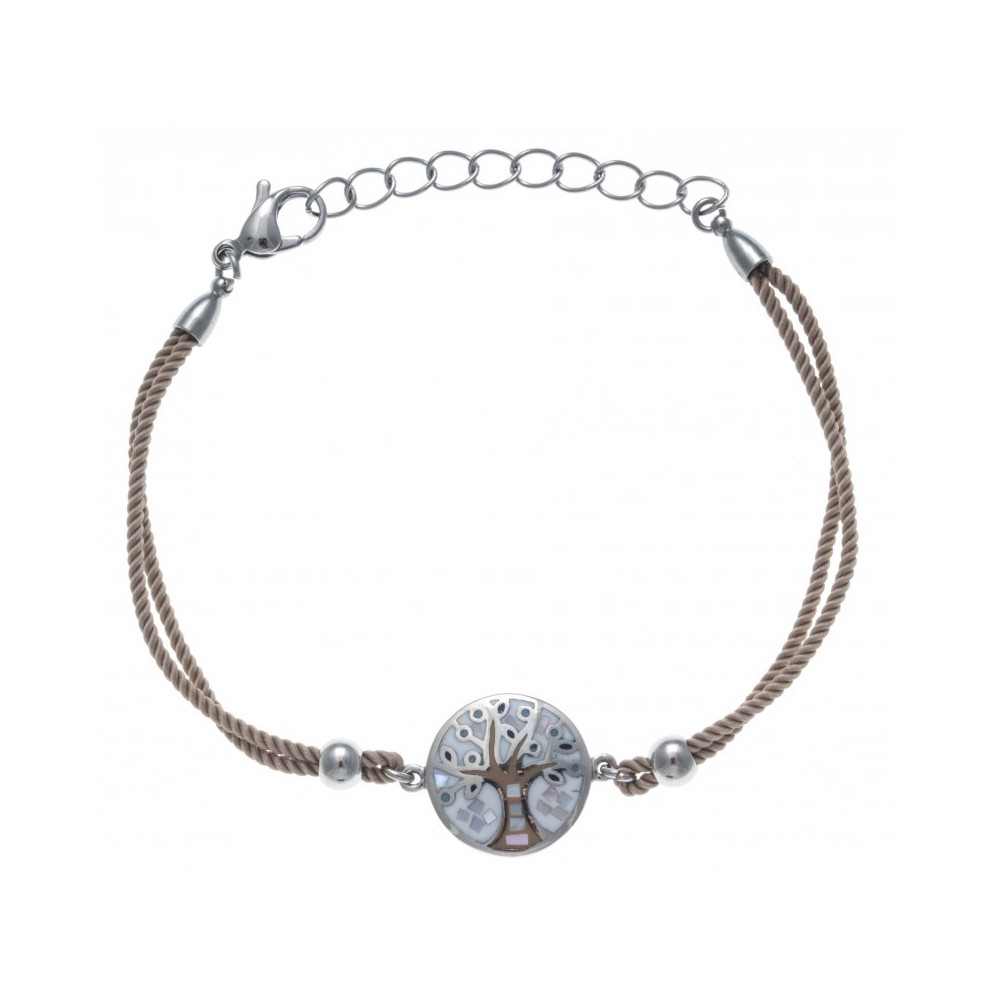 Le Bracelet acier, nacre et émail, coton marron clair, ODENA - IC 342