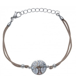 Le Bracelet acier, nacre et émail, coton marron clair, ODENA - IC 342