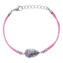Bracelet acier, nacre et émail, coton rose, ODENA - IC 343
