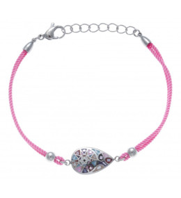 Bracelet acier, nacre et émail, coton rose, ODENA - IC 343