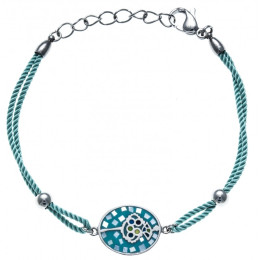 Bracelet acier, nacre et émail, coton bleu, ODENA - IC 354