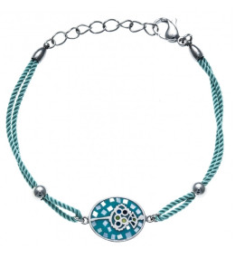 Bracelet acier, nacre et émail, coton bleu, ODENA - IC 354