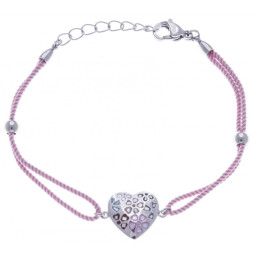 Le Bracelet acier, nacre et émail, coton rose, ODENA - IC 375