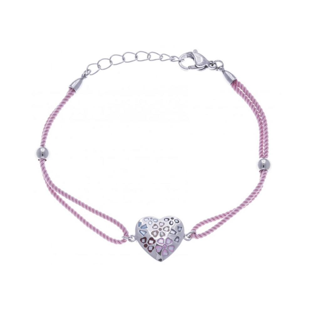 Le Bracelet acier, nacre et émail, coton rose, ODENA - IC 375