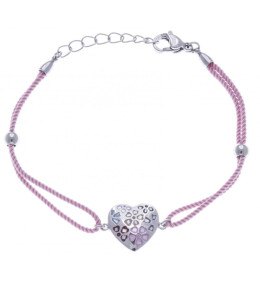 Le Bracelet acier, nacre et émail, coton rose, ODENA - IC 375