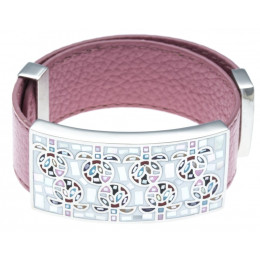 Le Bracelet acier, émail et nacre, cuir rose, largeur 2cm, ODENA - IC 393