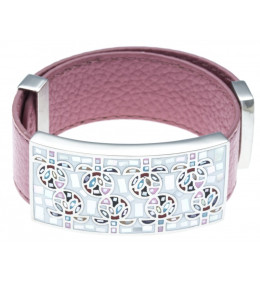 Le Bracelet acier, émail et nacre, cuir rose, largeur 2cm, ODENA - IC 393