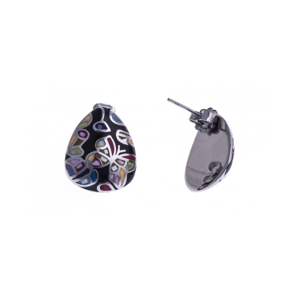 Les Boucles d'oreilles acier, nacre et émail, papillons - ODENA - IC 560