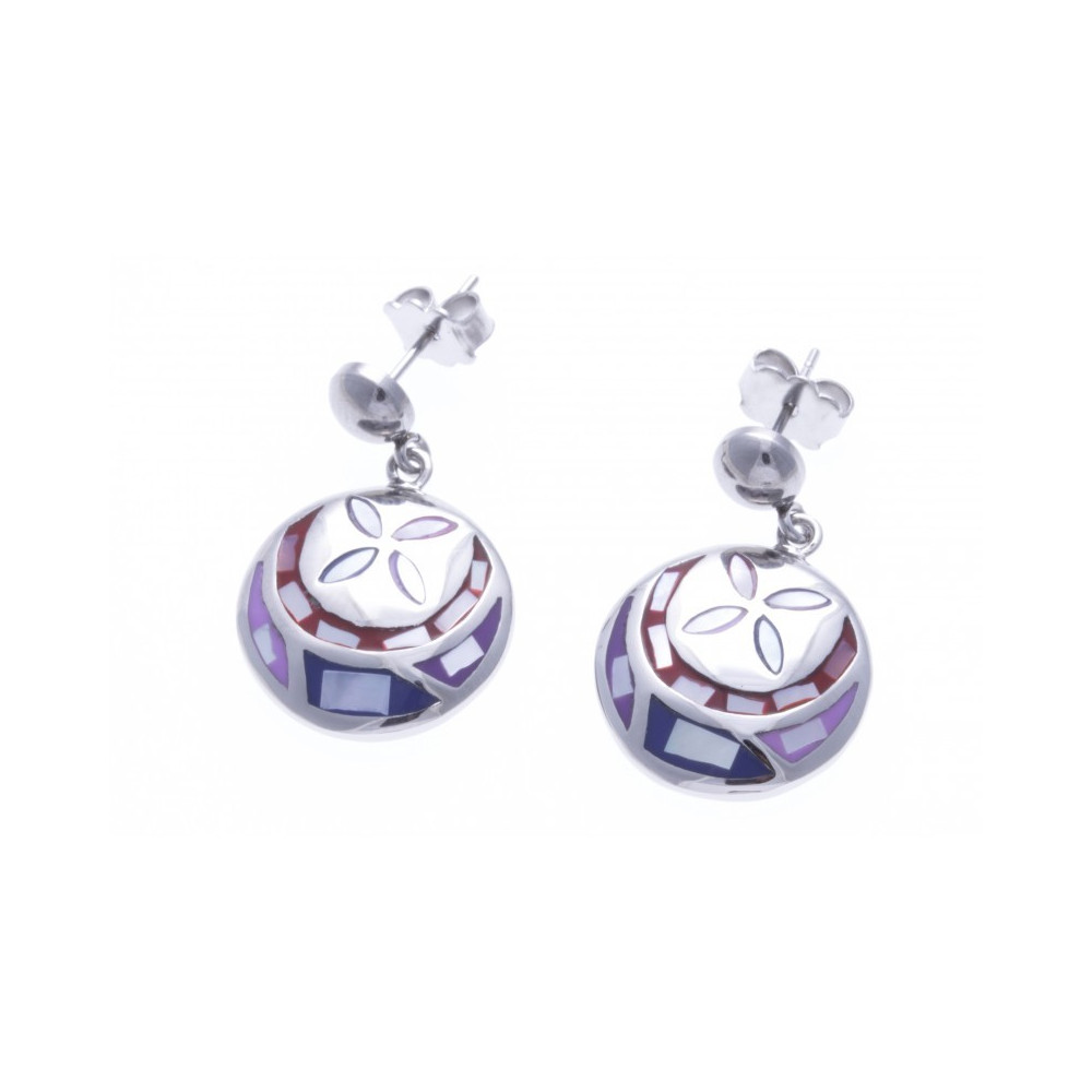 Les Boucles d'oreilles pendantes acier, nacre et émail, ODENA - IC 563
