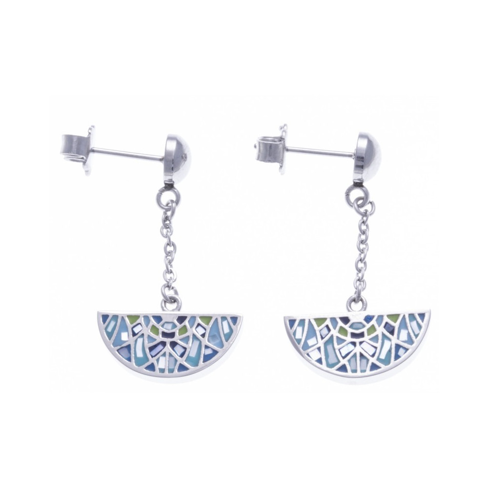 Les Boucles d'oreilles pendantes acier, nacre et émail, ODENA - IC 568