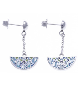 Les Boucles d'oreilles pendantes acier, nacre et émail, ODENA - IC 568