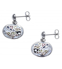 Les Boucles d'oreilles pendantes acier, nacre et émail, Indien, ODENA - IC 580