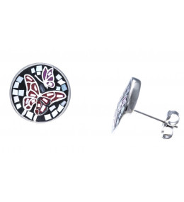 Les Boucles d'oreilles acier, nacre et émail, papillons - ODENA - IC 584